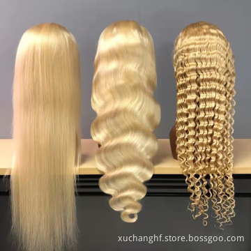 180 200 Density Pre Pluck Blonde 613 Hd Full Lace Wig Human Hair Unprocessed Cuticle Aligned Hd Deep Wave Lace Frontal Wig